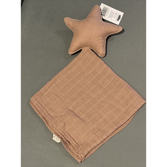 mushie Star Security Blanket Baby Lovey 100% Organic Cotton Brown Beige New - Picture 1 of 8
